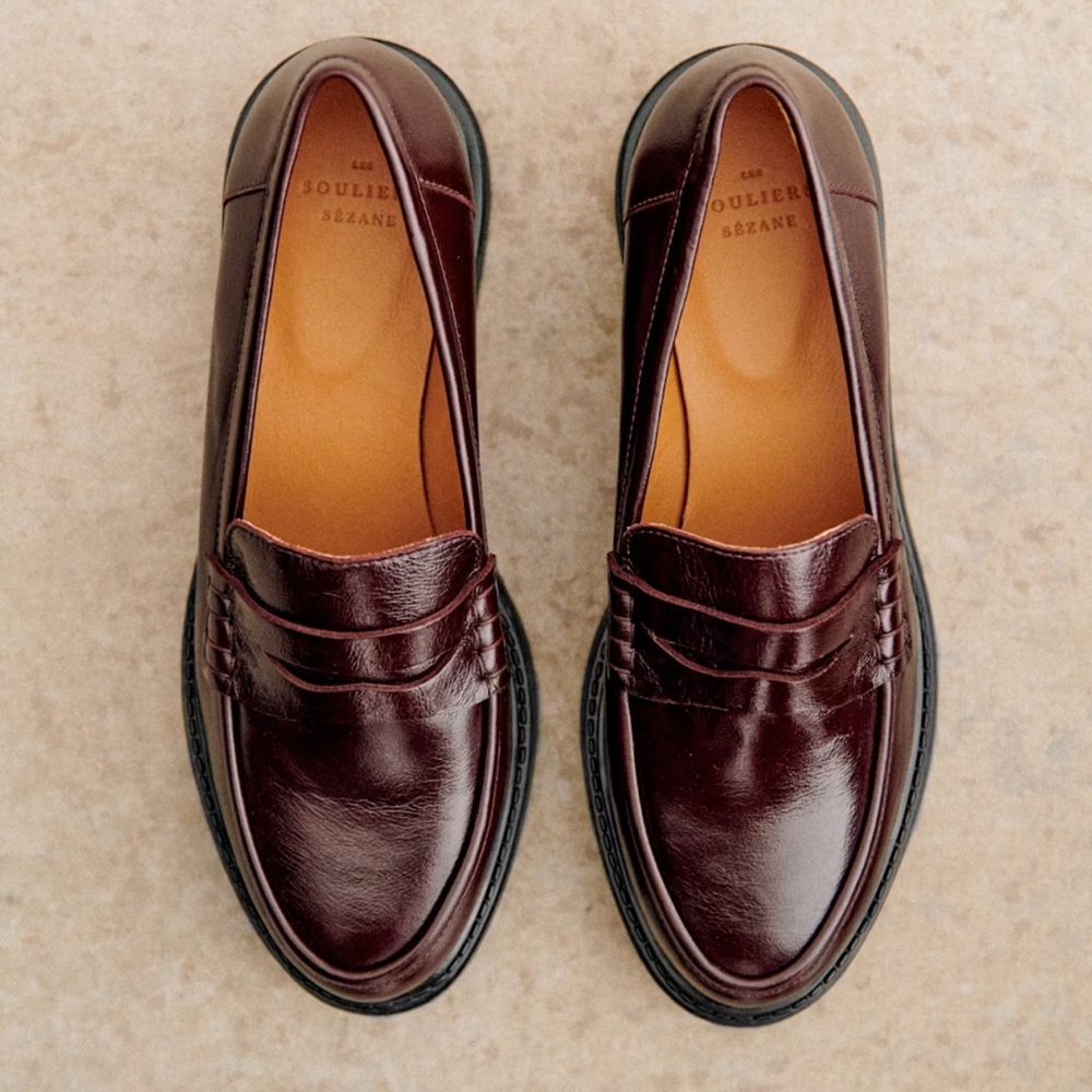 Sezane Albane Loafers Glossy Burgundy - Size 37